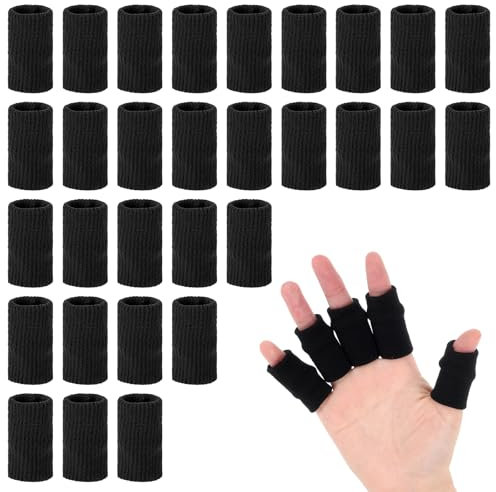30 PCS Finger Sleeves, Breathable Fingers Compression Sleeves Black Sport Finger Protectors Arthritis Fingers Support Elastic Thumb Splint Brace for Basketball Volleyball Sports Relieve Arthritis Pain