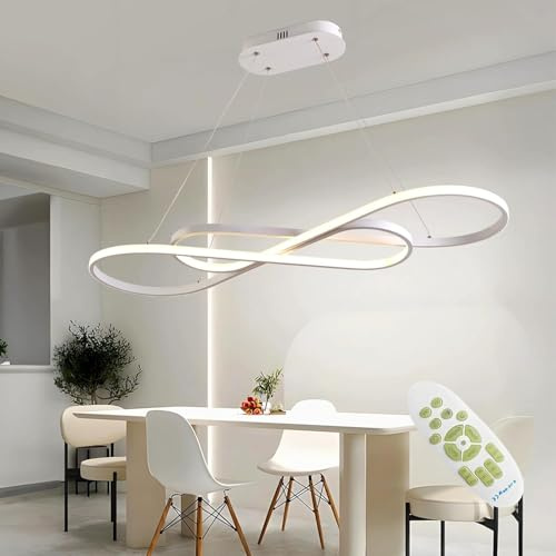 SXQYSM LED Lamparas de techo Salon colgantes, 57W lamparas de comedor modernas Regulable, Lámpara Colgantes Altura Ajustable Luz Lamparas Comedor, Para Salón, Dormitorio y Comedor (Blanco)