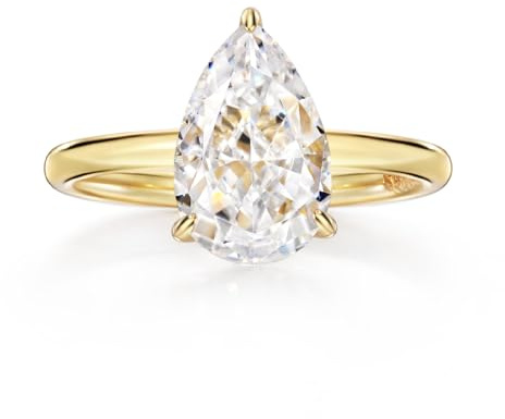 Michooyel 925 Sterling Silver 2ct Cubic Zirconia Engagement Ring for Women, Pear cut CZ Solitaire Promise Rings 18K Gold Plated Rings Size 8