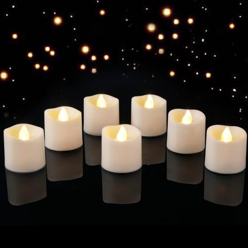 Homemory Battery Operated Led Tea Lights, Long Lasting 200+ Hours, Electric Fake Flameless Bright Flickering Candles, for Christmas, Vovite, Halloween, Valentine's Decor, 24-Pack