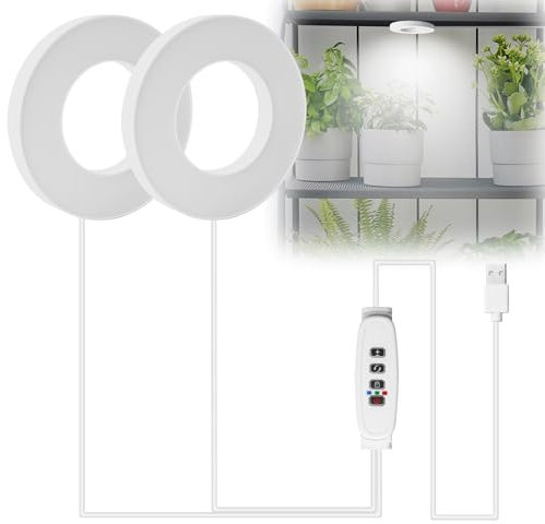 GOEDCH Lampe LED pour Plantes Spectre Complet : 2 Pièces Lumière Plante LED plafonnier, Minuteur Auto 3/9/12H, 48 LEDs pour Plantes D'intérieur, 10 Niveaux De Luminosité, Adaptateur USB, Blanc