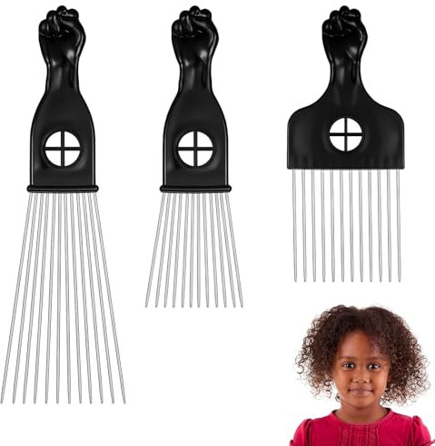 3 Stück Afro Metall Kamm mit Verschiedenen Längen für Natürliches Lockiges Haar, Dauerwelle und Große Bärte