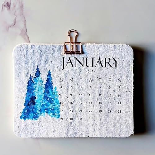 Pflanzbarer Saatkalender 2025, Umweltfreundlicher Tischkalender Aus Recyceltem Saatpapier, Pflanzbarer 12-Monats-Kalender, Pflanzenkalender 2025, Tagesplaner-Kalender