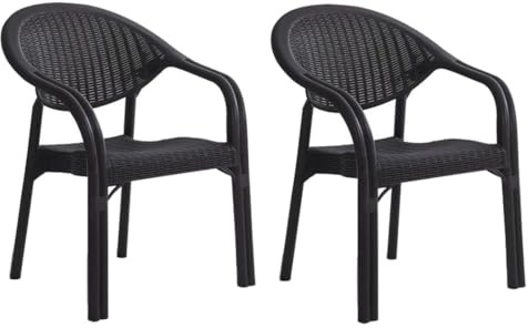Kastamonu Plastik Sillas de Jardín con reposabrazos, Silla plástico, Apilable, Silla Exterior, 2 Unidades Marrón
