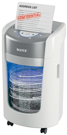 Leitz IQ OptiMax Distruggi documenti Small Office 225 P5 taglio micro, Tecnologia di rotazione del cestino, Capacità aumentata del 45%, 225 fogli A4 (15 l), Distrugge 8-6 fogli, Autonomia di 20 Minuti