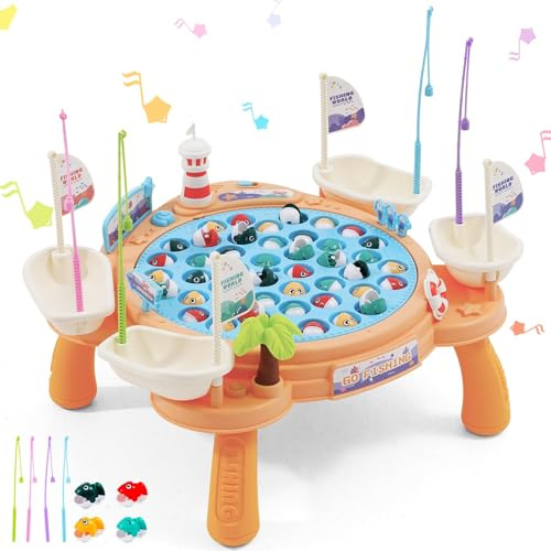 Juego de Pesca Musical, Juguete de Pesca Eléctricos Musical con 45 Peces y 4 Tiras de Caña de Pescar, Educativo para Niños,Regalo para Niños Niñas 3 4 5 6 Años