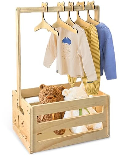 Behogan Cesta de madera para regalo de bebé con asa: armario de madera para baby shower, cesta de almacenamiento para bebés, regalo de baby shower, para niños y niñas, embarazo, nuevos padres, color