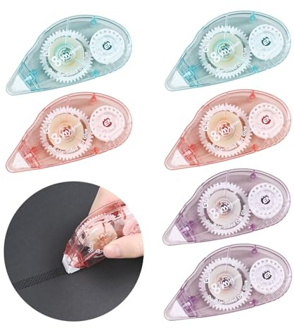 Roller de Colle Double Face Lot de 6, Ruban Adhésif en Points 8mm x 8m, Souris de Colle Transparente pour Scrapbooking, Photos, Bullet Journal et DIY Artisanat - Rechargeable et Haute Adhérence