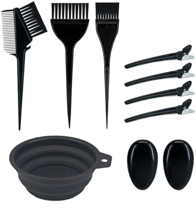 HAPZUR Kit Tinta Capelli 9 Pezzi Completo con Ciotola, Pennelli e Pettini | Strumenti Professionali per Colorazione Capelli Fai da Te Precisa a Casa.