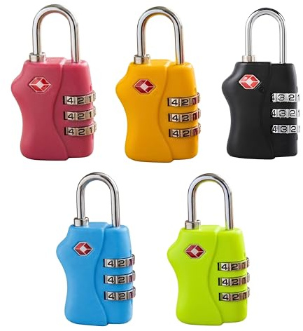 TSA Approved 3 Digit Combination Luggage Lock 1 Pack Any Colour - Resettable Travel Padlock for Suitcases Backpack & Gym Locker Security, Travel Accessories and Holiday Essentials