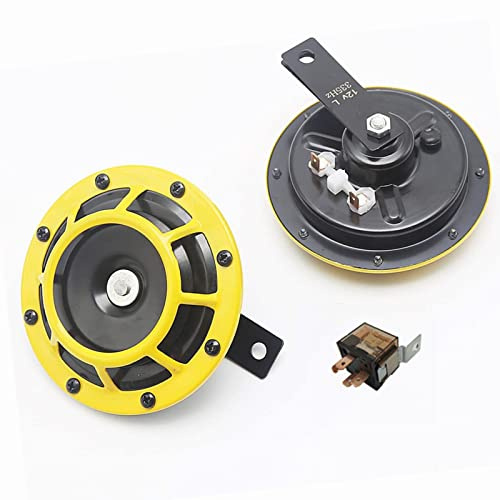 YIYIDA Bocina eléctrica del coche car horn 135db de bocinas para automóvil Súper ruidoso doble de metal de tono alto y Agudos bajo Altavoz para automóvil con soporte para 12V moto botes camiones SUV