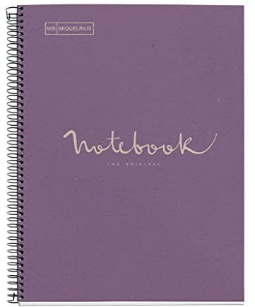 Miquelrius - Emotions Notizbuch 100 Prozent recycelt, 1 Streifen, A4, 80 kariert, 5 mm, Papier 80 g, 4 Bohrungen, Kartoneinband, Lavendel