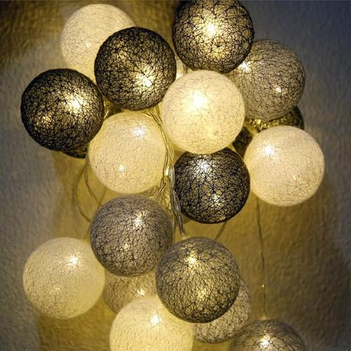 Ciskotu Ghirlanda Luminosa Cotone LED Con spina, 3,8M 20 Palline Decorativ Catena Luminoso Interno LED, Ghirlanda Luminosa Cameretta Bambini, per Balcone Festa Matrimonio Vacanze Decorazione Interna
