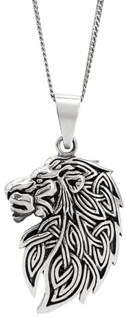 81stgeneration Collar Plata de Ley Cabeza León Celta Hombre Mujer | Colgante Animal Nudo Celta Plata 925 Cadena Eslabones 45cm | Collar Leo Nudos Intrincados | Joyería Gótica Neopagana