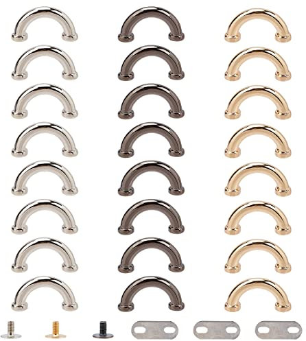 WADORN 24 Sätze Metall D Ring Taschenverbinder, 3 Farben Bogenbrück D Schnalle Bogenbrücke Schnallen mit Schrauben D Ring Schraubbrückenverbinder Aufhänger Taschen Gürtel Lederhandwerk, 13 × 25 mm