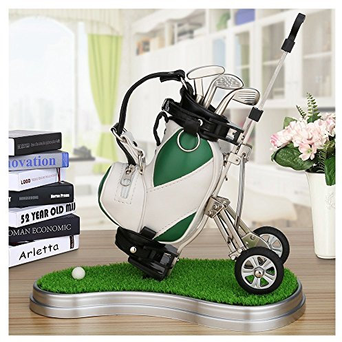 10L0L Golf-Stifthalter mit 3 Stück Golfschläger-Stiften Set Einzigartige Golf Schreibtisch Dekor Geschenke Souvenirs für Männer - Grün + Weiß