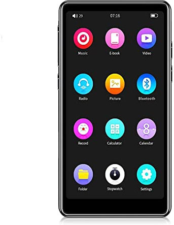 SOTEFE® 32 GB MP3-spelare 4,0 tum pekskärm MP4-spelare Bluetooth 5,0 spela MP4-video barns MP3-spelare inbyggd högtalare med FM-radio-stegräknare HiFi-ljud superinspelare stöder Micro SD-kort