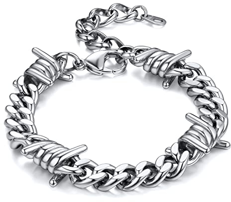 Bandmax Panzerkette Armband Herren Edelstahl Kubanisches Gliederarmband 9 MM Breite Dornen Panzerkette Armband Hip-Hop Kette Punk Schmuck Accessoires Länge 18 CM