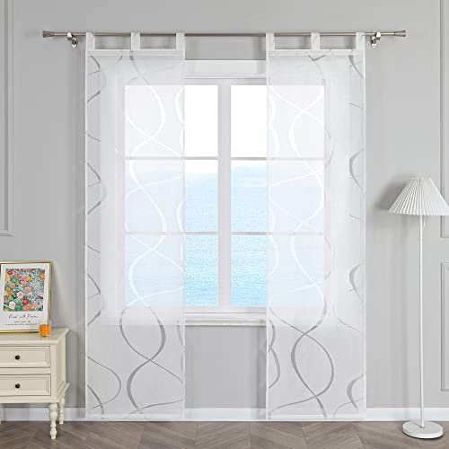 ESLIR Skjutgardiner voile ytgardiner set om 2 skjutgardiner vardagsrum gardiner med öglor gardiner transparent gardin utbrännare vit B x H 57 x 245 cm 2 stycken