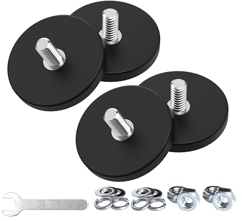 Magnetpro 4 stycken starka gummerade magneter halkskydd, rep- och korrosionsbeständighet, över 15 kg limeffekt, med 1/4 tum–20 yttre gänga i rostfritt stål och rostfri mutter för PTZ, kamera