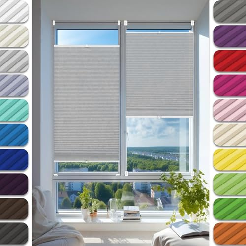 Plisseerollo Faltrollo Plissee ohne Bohren 55 x 100 cm, Blickdicht Sichtschutz Sonnenschutz, Plissee ohne Bohren Faltrollo Raffrollo, Klemmfix Plissee Ohne Bohren, für Fenster & Tür, Hellgrau