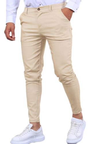 Oanviso Pantalón Chino Hombre Casuales Regular Fit Pantalone Elasticos Pantalón Largo Trabajo Hombre de Pantalones Occidentales Vaqueros Ajustados Oversized B Caqui M