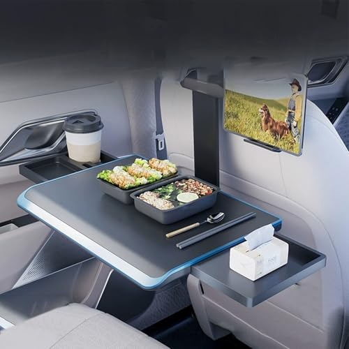 Klapptisch Auto Rücksitz, Multifunktionaler Tragbarer, Faltbarer Autositztisch, Reisetablett, Laptop Schreibtisch aus Aluminiumlegierung für den Rücksitz, mit Handy und Tablet Halter, zum Arbeiten