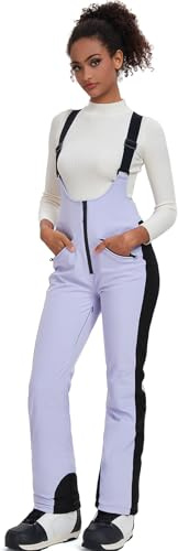 HOUZONIY Damen Skihose Hosenträgerhose Outdoorhose Wasserdicht Winddichte Slim Fit Overall Schneehose Lätzchen Snowboard Isolierte Ski Hosen Bib(Lila M)