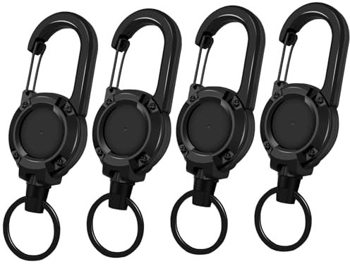 ROSYLEVE 4PCS Llavero Retractil, Cordón Extensible Jojo con Cuerda de Acero Extensible de 60 cm, Llavero Retráctil, Mosquetón para Soporte de Tarjeta ID