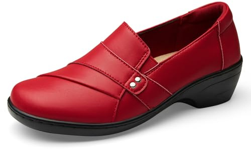KORDAL Women's Comfortable & Lightweight Red Leather Loafers Slip-Ons Stylish Business Casual Dress Shoes Work Office Everyday Walking Shoes for Women UK 5.5