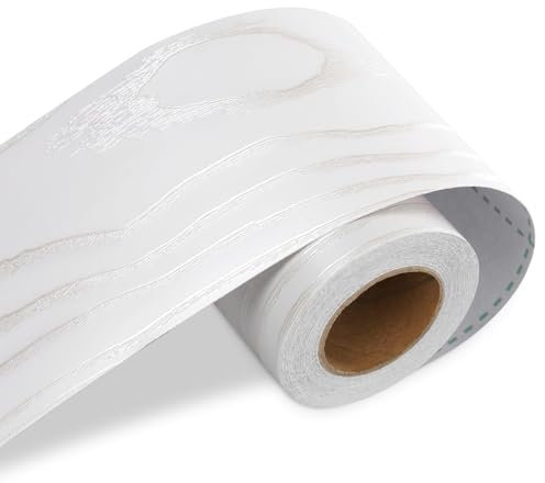 LACHEERY Frise Murale Bordure Adhésive en Bois Blanc Amovible 7,6cm x 1500cm Pour Miroir Cuisine Salon Porte Papier Peint Naturel Plinthe PVC Adhésif Bois Autocollant Meuble Imperméable