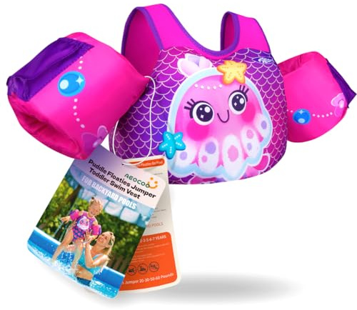AEOCOO Puddle Float Jumper 20-30-50 Pounds, Toddler Swim Vest for 1-3-5 Years Old, Pool Floats with Swimming Arm Floaties Swim Jacket with Water Wings for Kids Swimmies, Boys, Girls, Niños, Seajelly