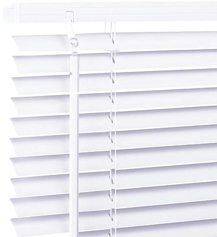 Ev Dekor PVC Venetian Blinds for Windows Treatment Shutters 25mm Slats Complete Child Safe Fittings – Easy Fit Trimmable Window Venetian Blind White W45cm x L150cm
