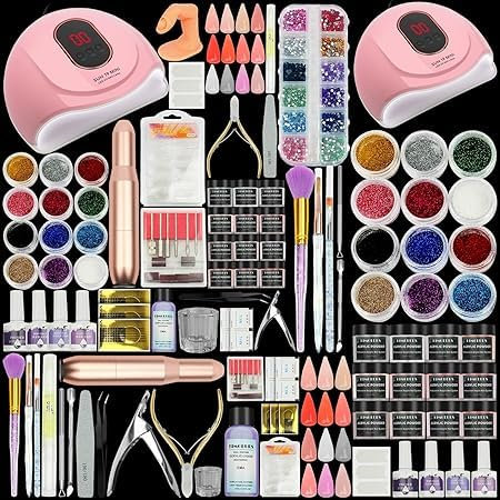 CENBEII Acrylic Nail Kit Electric Nail File - Practice Hand Finger 100pcs Nail Tips Gel Nail Kit - 4 Colors Acrylic Powder 75ml Acrylic Liquid Polygel Nail Kit - Nail Lamp Gel x Nail Extension Kit