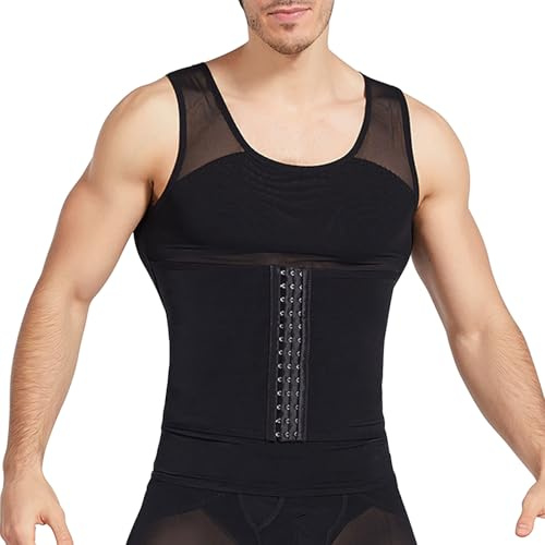 Mayoii Chemise de compression pour homme avec crochets sur le devant, gilet amincissant pour homme, gilet moulant, contrôle du ventre, gilet de compression pour homme, Noir , L