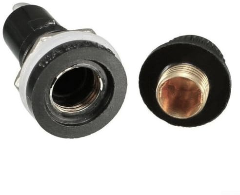 2 portafusibili per montaggio a pannello per fusibili in vetro da 5 x 20 mm e 6 x 30 mm, 10 A, 250 V, 15 A, 125 V, con terminali a saldare, base per fusibili elettrici industriali neri e dorati, per