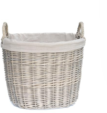 Arthur Cameron - Kintbury Oval Distilled Wicker Log Basket with Handles - Perfect Autumn Decor & Cosy Blanket Basket (Buff, Medium)