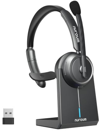 Nuroum HP31S 2026 Auriculares Bluetooth Inalámbricos con Micrófono para PC, Base de Carga,USB Dongle/V5.4, Modo Silencio, 45H Duración,Cascos con AI Micrófono Cancelación para CallCenter/Teams/Oficina