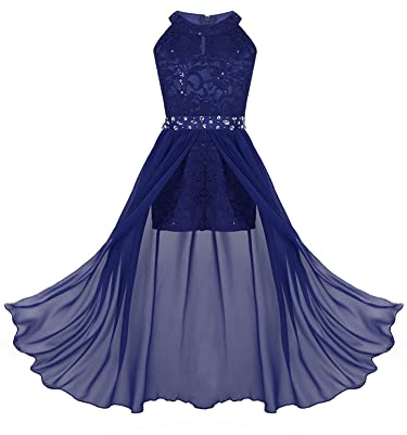 iEFiEL Sweet Prinzessin Lace Blumenmädchenkleider für Hochzeits Brautjungfern Mädchen Kleid Festlich Kinder Overall Jumpsuit Gr. 104-176 Blau 164