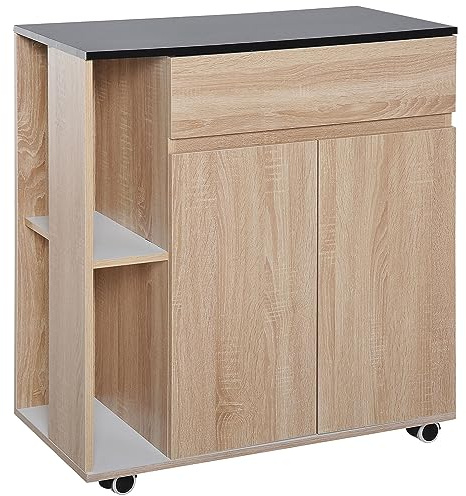 HOMCOM Carrello Cucina, Isola Cucina con Cassetto, Armadietto, 2 Ripiani Laterali e Ripiani Regolabili, Carrello Portaoggetti Multiuso in Legno, 78x39.5x88.5 cm, Nero e Rovere