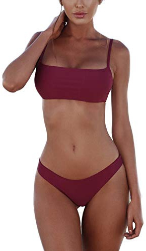 meioro Costumi da Bagno per Donna a Due Pezzi Bikini a Vita Bassa Tankini Bikini Push Up Abito a Vita Bassa(S,Viola)