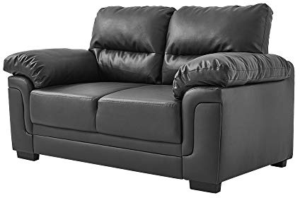 Panana 2 Seater or 3 Seater Corner Sofa in Faux Leather Modern Sofa Settee Couch for Living Room Office Lounge (Black, 2 Seater)