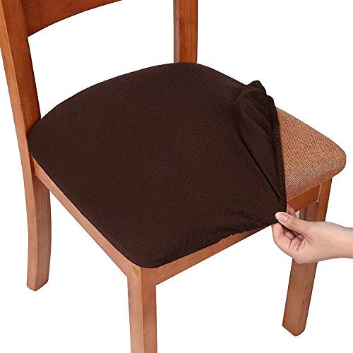 Homaxy Stretch Spandex Jacquard Esszimmerstuhl Sitzbezüge, herausnehmbarer waschbarer Anti-Staub Esszimmerstuhl Sitzkissen Hussen - 6er Set, Braun