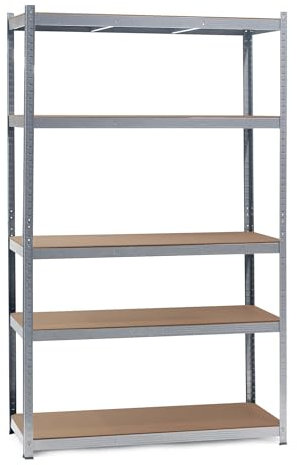 Wiltec Schwerlastregal 120x60x204cm, 200kg/Ablage, Steckregal verzinkt aus Stahl, Lastenregal mit 5 Ablagen, Werkstattregal