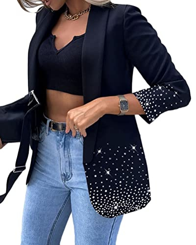 shownicer Blazer Donna Elegante Manica Lunga Scollo a V Giacca Moda ClassicoTintura per Cravatta Giacche Casual Ufficio Business Cardigan Cappotti Z1 Nero XS
