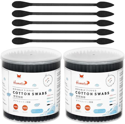 HOMEFOX Lot de 400 cotons-tiges pointus bio de précision - Double face - Pointes en charbon de bois - Doux et doux - Sans chlore - Sans cruauté envers les animaux, pointus et ronds
