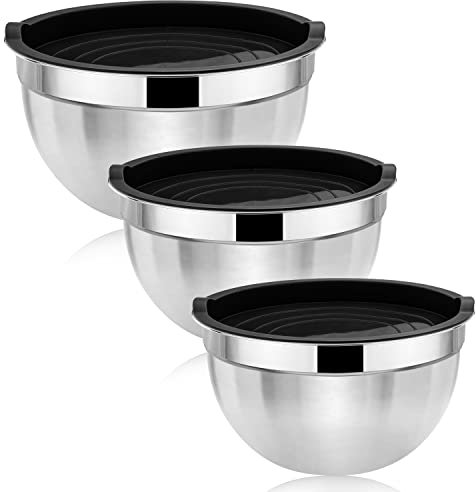 Herogo Mixing Bowl Set of 3, Stainless Steel Nesting Bowl with Black Airtight Lids, Ideal for Baking Cooking Serving, Non-Toxic & Rust Free, Dishwasher Safe (4.5/2.7/1.5 QT)