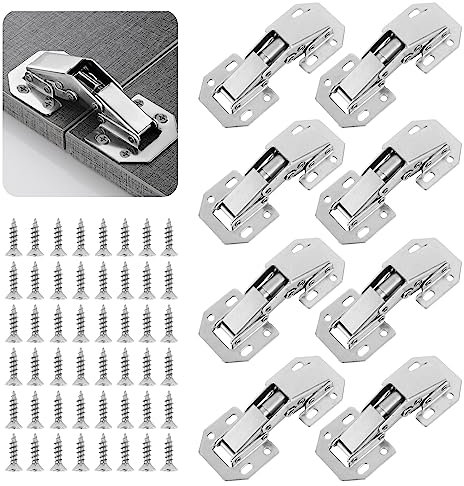 Pack of 8 Cabinet Hinges Kitchen Cupboard Hinge, Bedroom Wardrobe Door Hinges for Bathroom Bedroom Dining Room Full Overlay Mute Hydraulic Soft Close (48Pcs Screws)