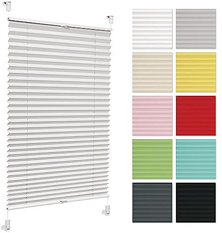 Plissee ohne Bohren 80 cm x 50 cm - Weiß - Plissee klemmfix, Rollos für Fenster ohne Bohren, Jalousien Fenster für innen, Raffrollo, Fenster plissee