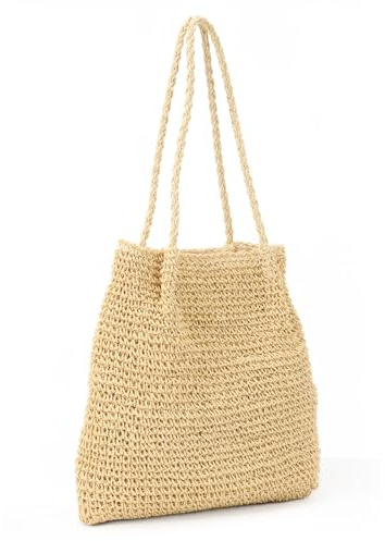 Jywmsc Sacs de Plage en Paille pour Femmes, sac Fourre-tout Tissé D'été, Sacs à Main à Bandoulière, Grand sac de Plage pour Les Vacances